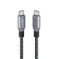USB-C to USB-C cable with two silver connectors and black braided section