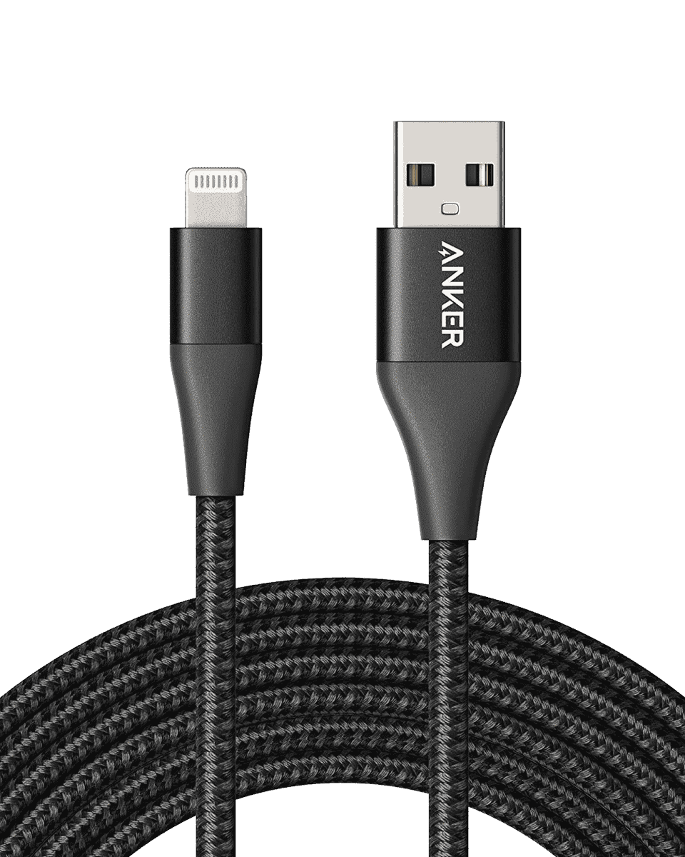 Black braided USB-A to Lightning cable connectors with metal tips