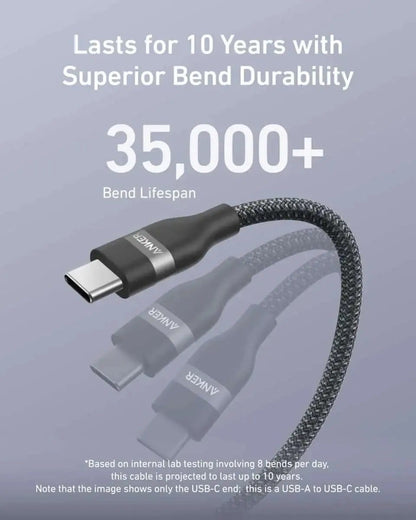 Anker USB-A to USB-C Cable (3 ft/6 ft, Upcycled-Braided) Anker Black / 3 ft Black / 6 ft White / 3 ft Black / 3 ft-Black / 6 ft-White / 3 ft-White / 6 ft-Violet / 3 ft-Violet / 6 ft-