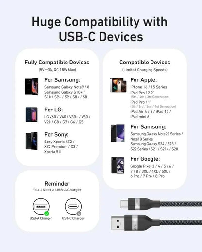 Anker USB-A to USB-C Cable (3 ft/6 ft, Upcycled-Braided) Anker Black / 3 ft Black / 6 ft White / 3 ft Black / 3 ft-Black / 6 ft-White / 3 ft-White / 6 ft-Violet / 3 ft-Violet / 6 ft-