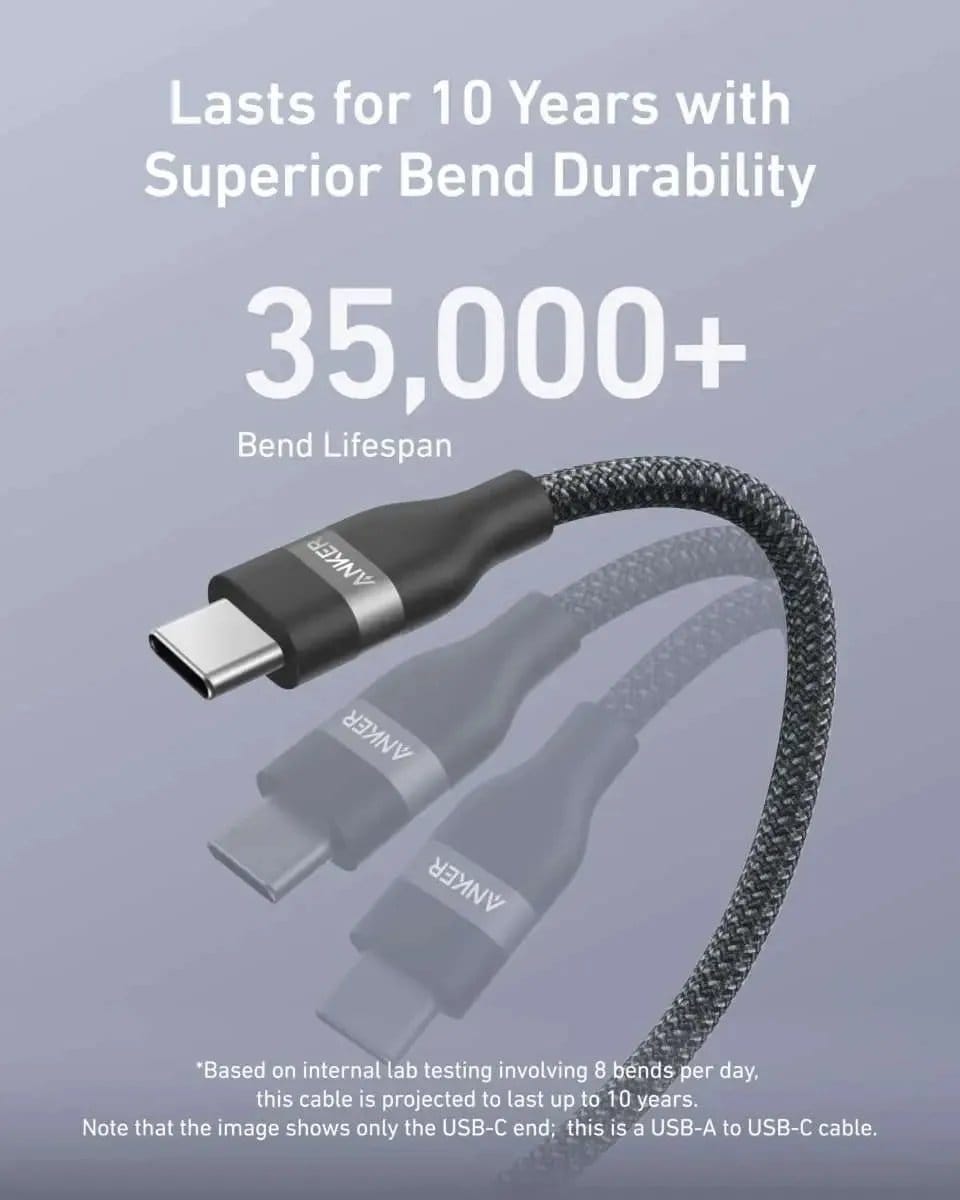 Anker USB-A to USB-C Cable (3 ft/6 ft, Upcycled-Braided) Anker Black / 3 ft Black / 6 ft White / 3 ft Black / 3 ft-Black / 6 ft-White / 3 ft-White / 6 ft-Violet / 3 ft-Violet / 6 ft-