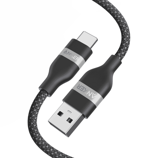 Black braided USB-A to USB-C cable with molded connectors