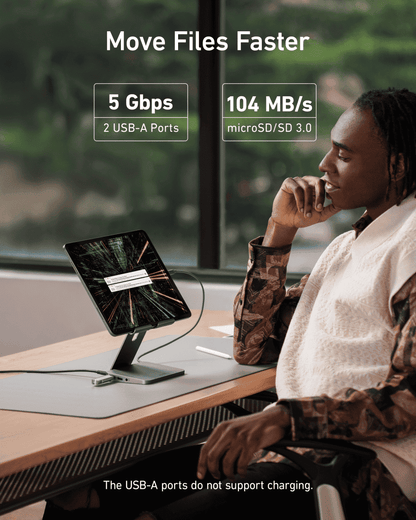 Anker gray tablet stand hub with USB-C and USB-A ports