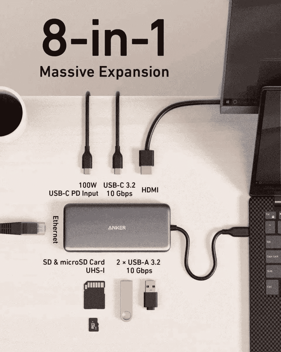 Anker USB-C Hub (8-in-1) Anker Black Black-