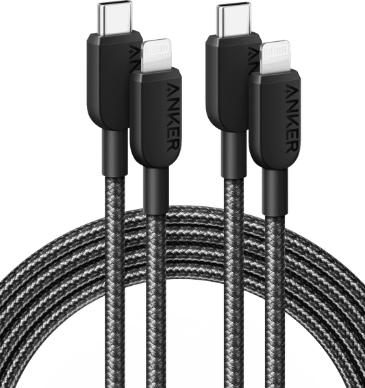 Anker USB-C to Lightning cable, 2-pack with braided black cords and USB-C/Lightning ends