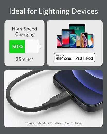 Anker USB-C to Lightning Cable (Flow, 3 ft Silicone) Anker 3ft / Midnight Black 3ft / Cloud White 3ft / Coral Pink 3ft / Midnight Black-3ft / Cloud White-3ft / Coral Pink-3ft / Mint Green-3ft / Lavender Grey-6ft / Midnight Black-6ft / Cloud White-6ft / Coral Pink-6ft / Mint Green-6ft / Lavender Grey-