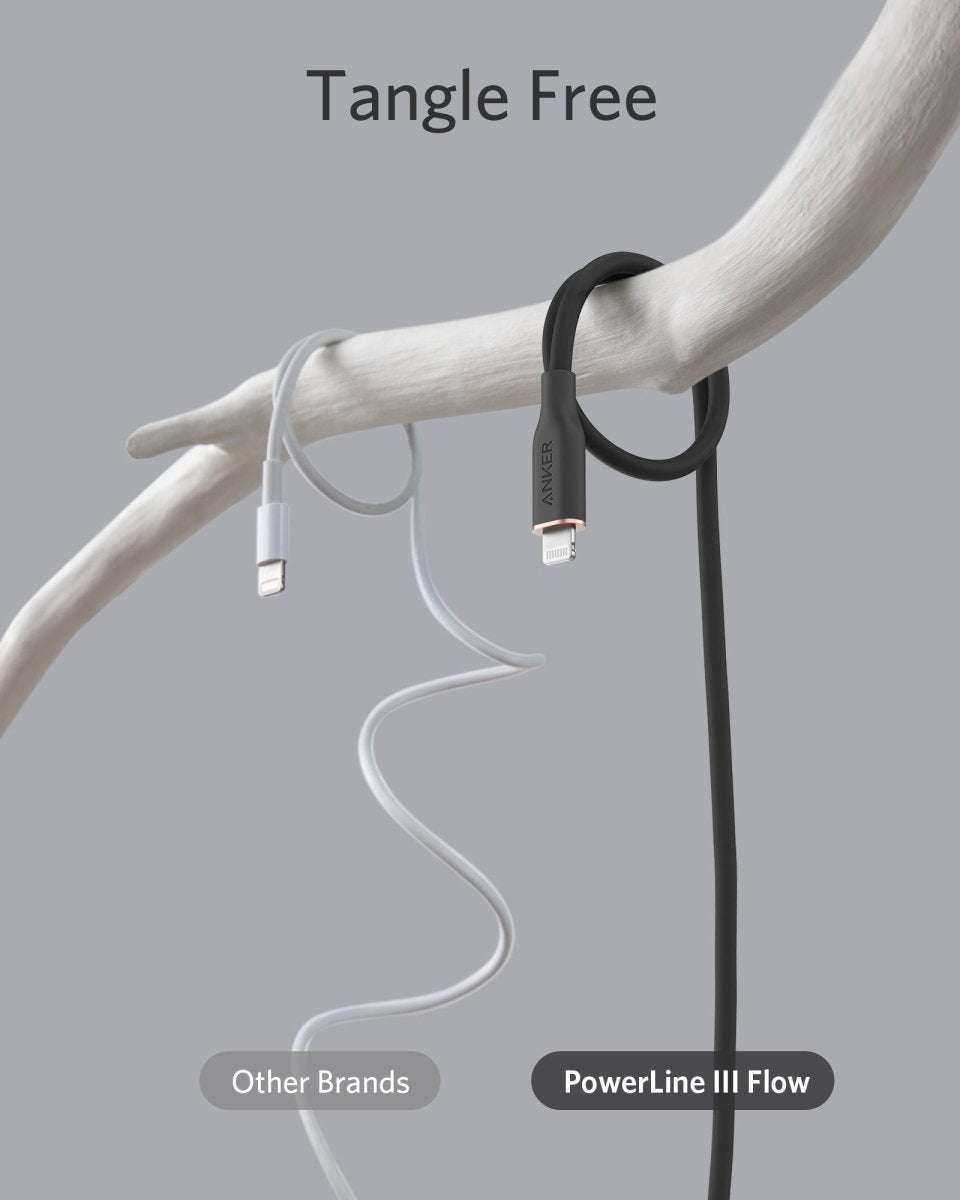 Anker USB-C to Lightning cable with white silicone jacket, USB-C and Lightning connectors