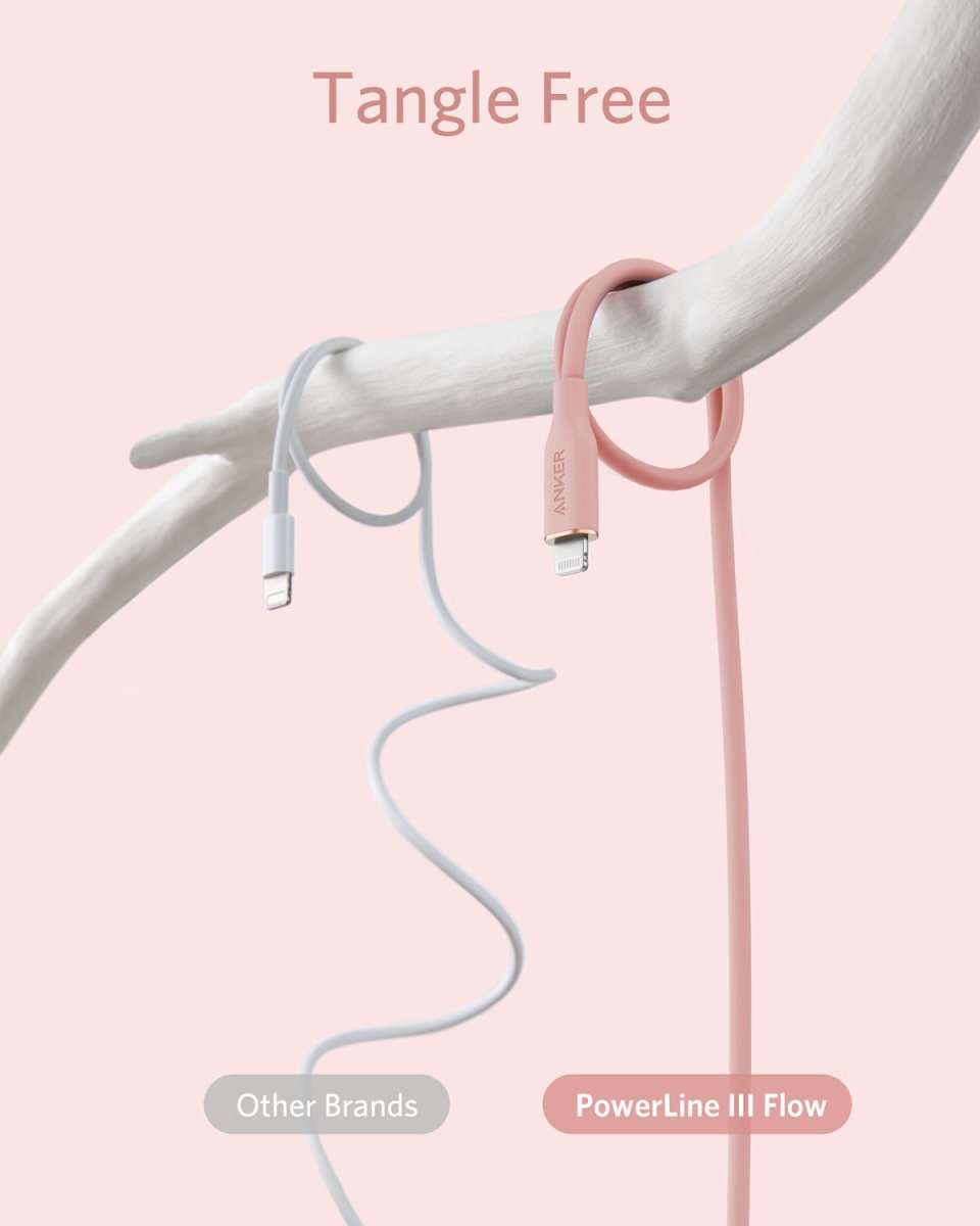 Anker USB-C to Lightning cable, blue and pink silicone with USB-C and Lightning ends