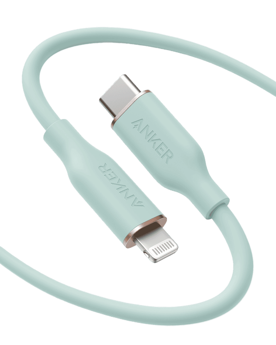 Anker USB-C to Lightning cable, mint green silicone with USB-C and Lightning connectors