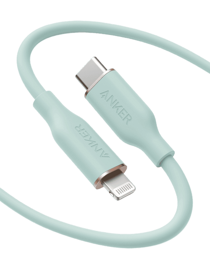Anker USB-C to Lightning cable, mint green silicone with USB-C and Lightning connectors