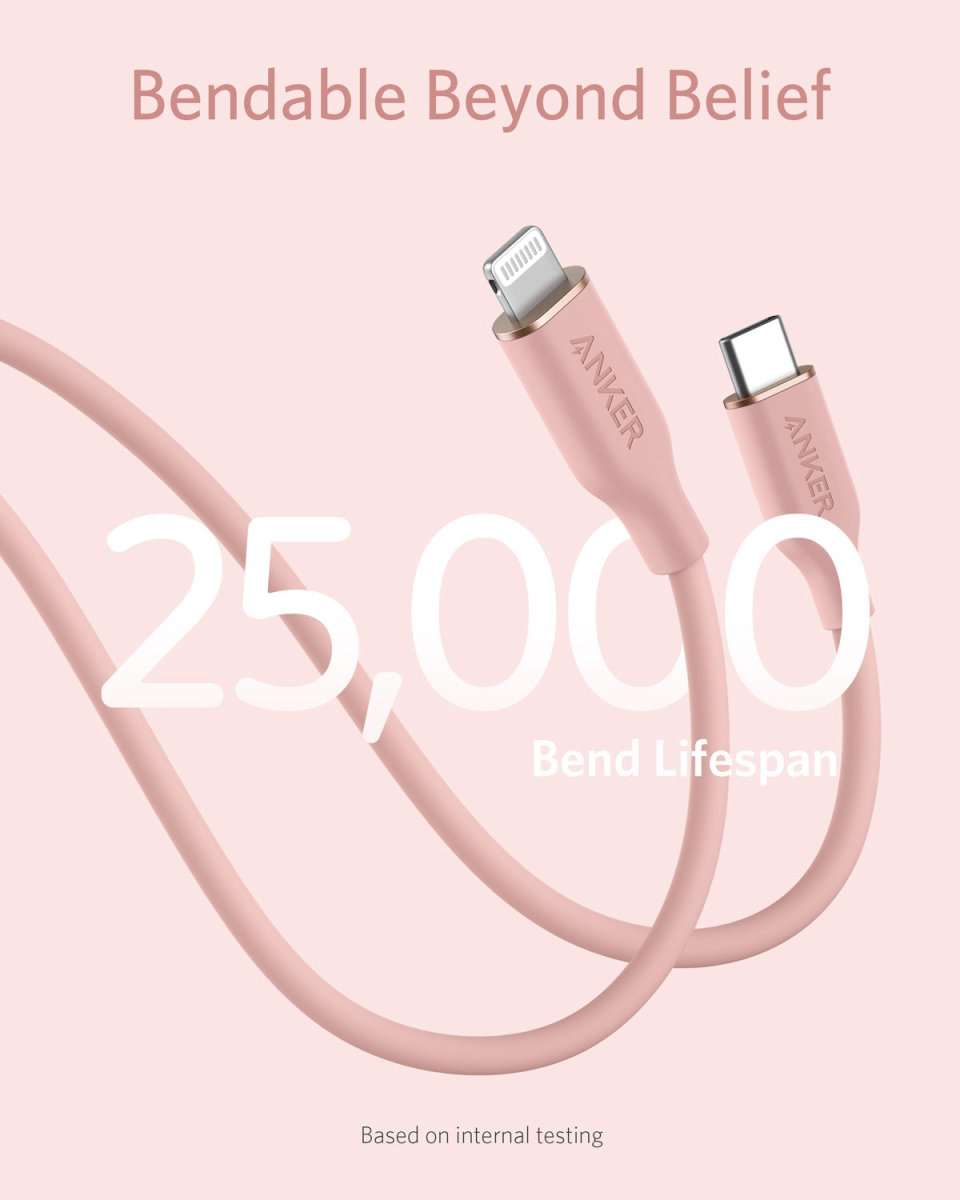 Anker USB-C to Lightning cable, pink silicone with USB-C to Lightning connectors