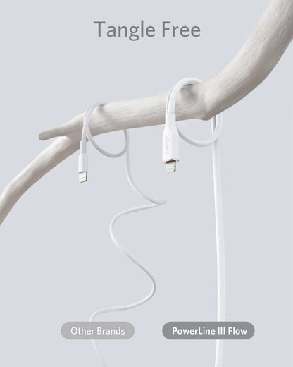 Anker USB-C to Lightning cable, white silicone jacket, USB-C and Lightning connectors