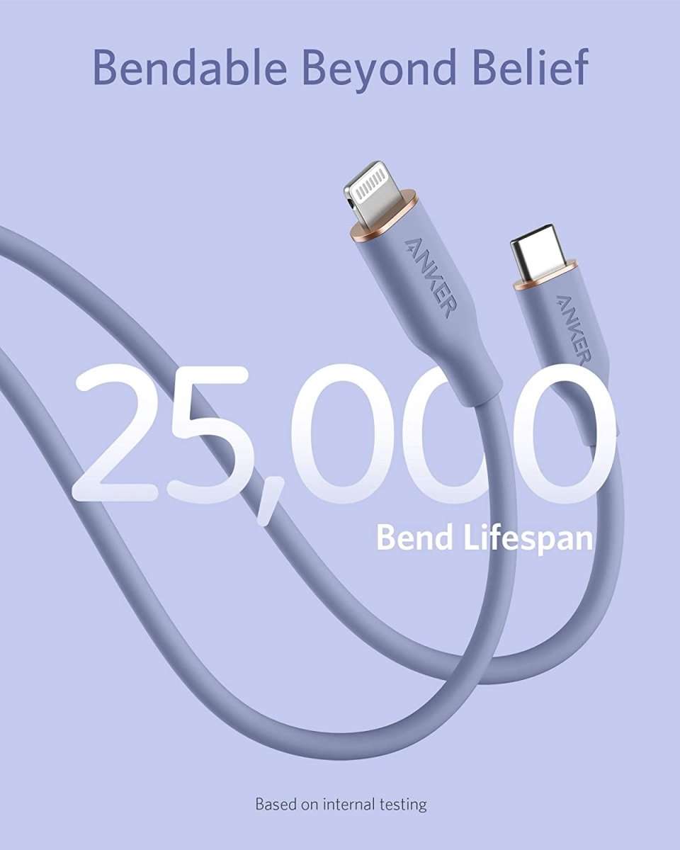Anker USB-C to Lightning cable with slate blue silicone, USB-C and Lightning plugs