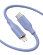 Lavender USB-C to Lightning cable with USB-C and Lightning connectors close-up
