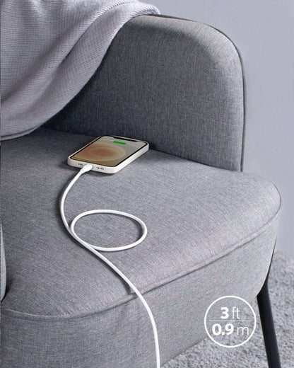 USB-C to Lightning cable with white 3 ft cord and molded connectors