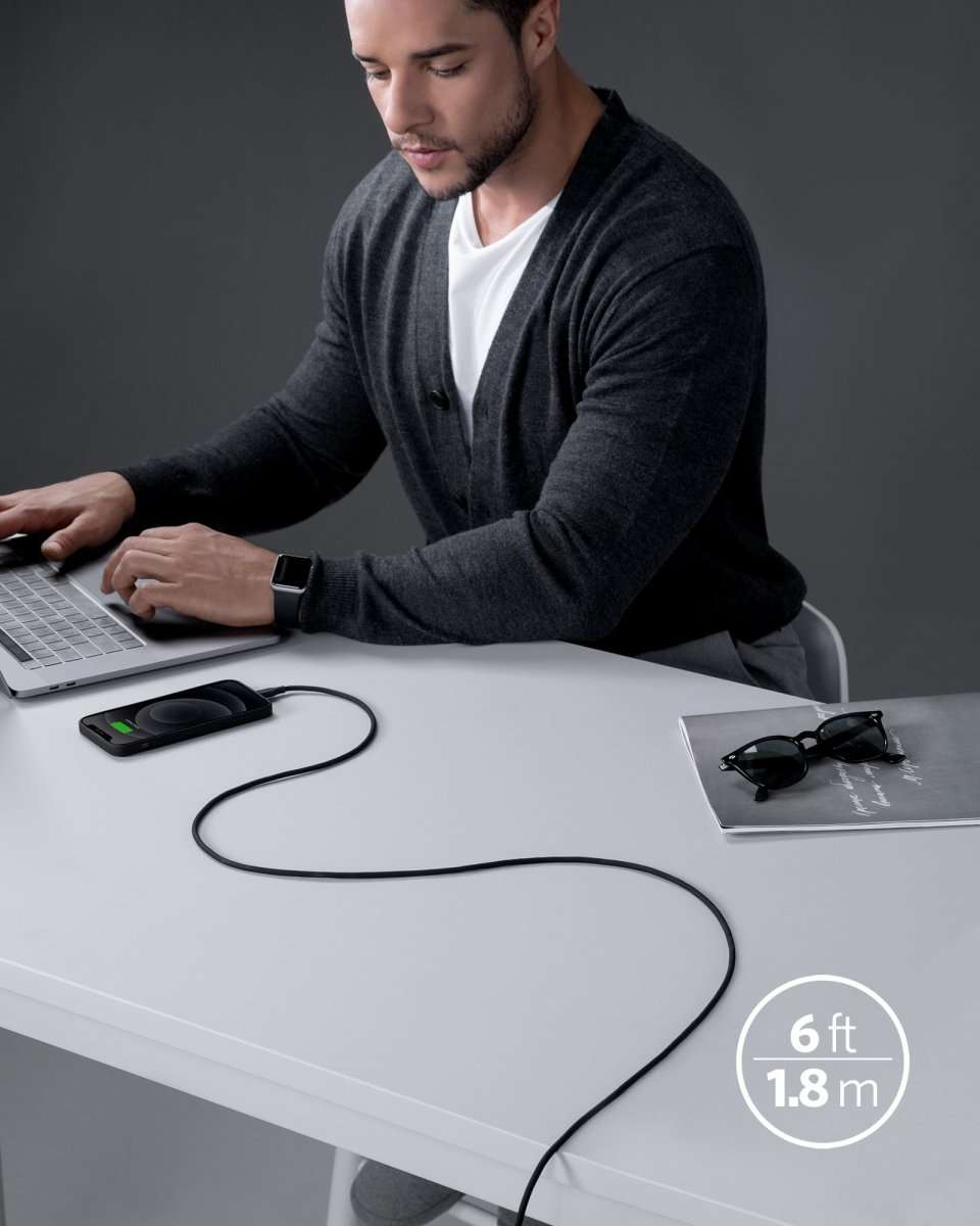 Anker USB-C to Lightning cable, black silicone jacket, USB-C to Lightning connectors