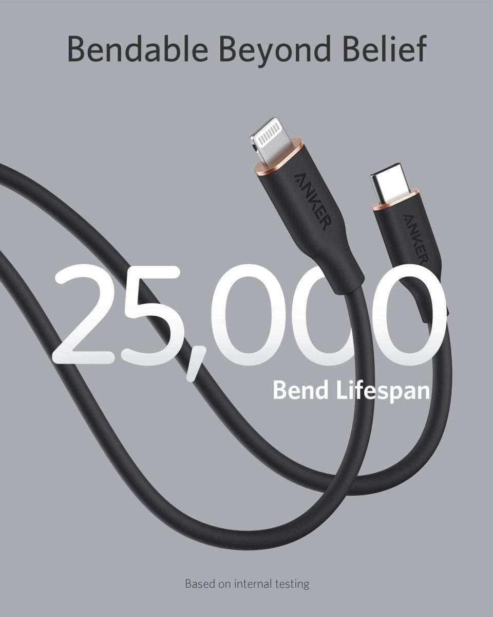 Anker USB-C to Lightning cable, black silicone, USB-C and Lightning connectors