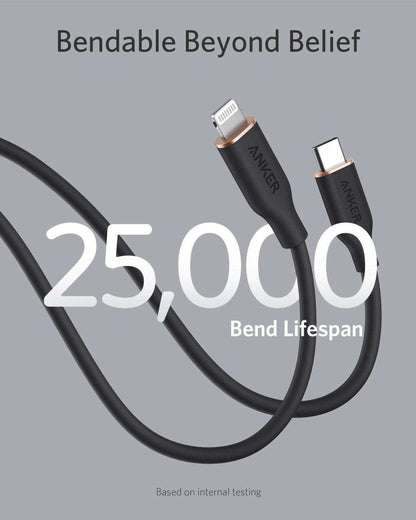 Anker USB-C to Lightning cable, black silicone, USB-C and Lightning connectors