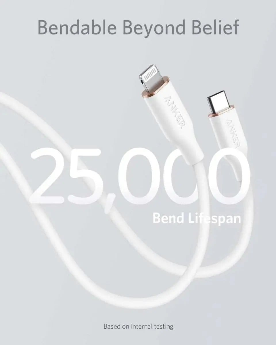 Anker USB-C to Lightning Cable (Flow, Silicone) Anker 3ft / Midnight Black 3ft / Cloud White 3ft / Misty Blue 3ft / Midnight Black-3ft / Cloud White-3ft / Misty Blue-3ft / Mint Green-3ft / Lavender Grey-3ft / Lilac Purple-6ft / Midnight Black-6ft / Cloud White-6ft / Misty Blue-6ft / Mint Green-6ft / Lavender Grey-6ft / Lilac Purple-