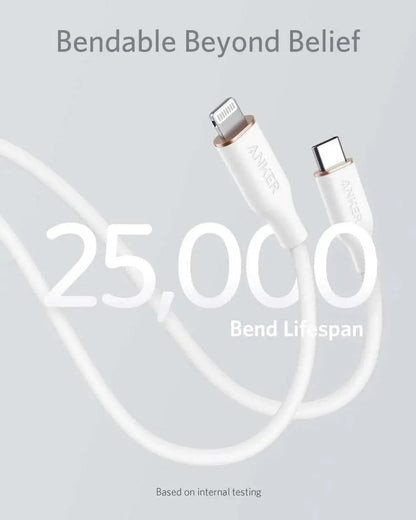 Anker USB-C to Lightning Cable (Flow, Silicone) Anker 3ft / Midnight Black 3ft / Cloud White 3ft / Misty Blue 3ft / Midnight Black-3ft / Cloud White-3ft / Misty Blue-3ft / Mint Green-3ft / Lavender Grey-3ft / Lilac Purple-6ft / Midnight Black-6ft / Cloud White-6ft / Misty Blue-6ft / Mint Green-6ft / Lavender Grey-6ft / Lilac Purple-