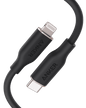 Black silicone USB-C to Lightning cable with USB-C plug and Lightning connector