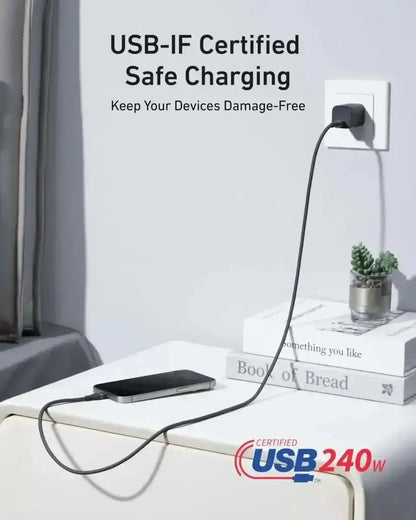 Anker USB-C to USB-C Cable (3 ft / 6 ft, 240W, Upcycled-Braided) Anker 3 ft / Black Stone 3 ft / Shell White 6 ft / Black Stone 3 ft / Black Stone-3 ft / Shell White-6 ft / Black Stone-6 ft / Shell White-6 ft / Ice Lake Blue-6 ft / Sprout Green-6 ft / Lilac Purple-10 ft / Black Stone-