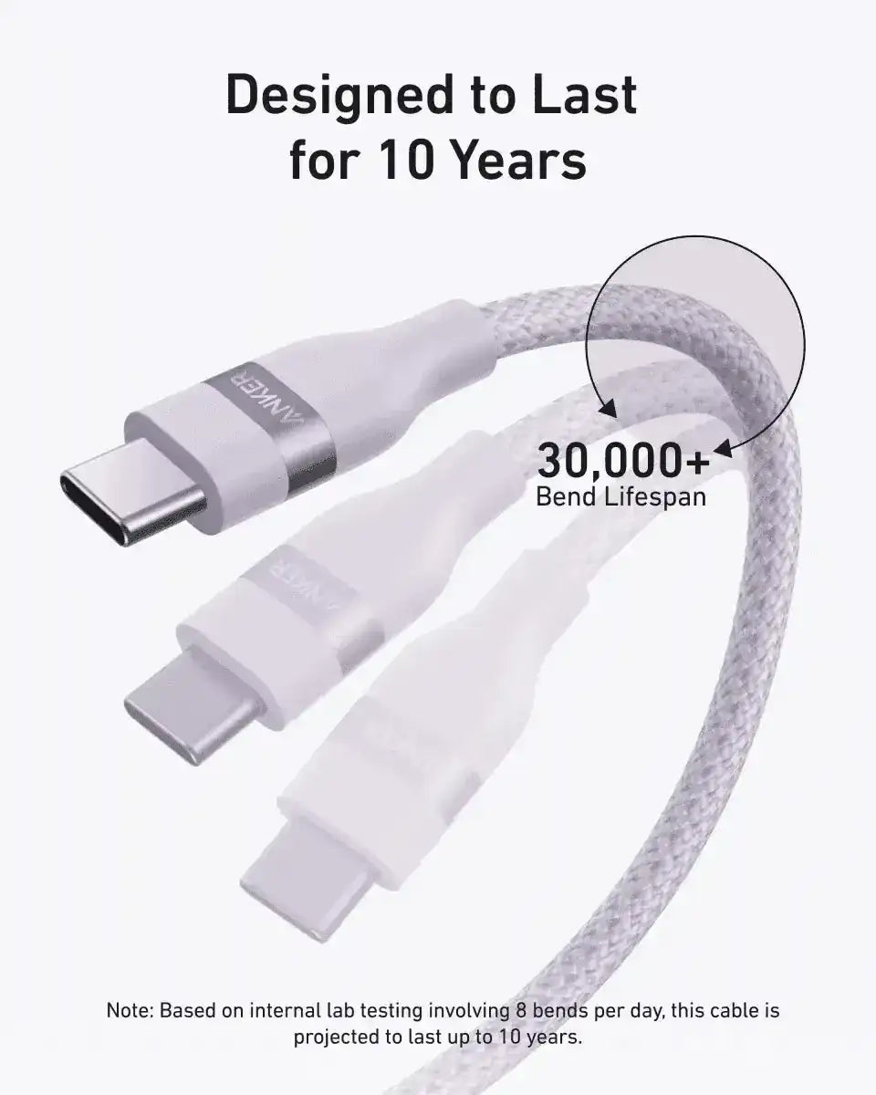 Anker USB-C to USB-C Cable (3 ft / 6 ft, 240W, Upcycled-Braided) Anker 3 ft / Black Stone 3 ft / Shell White 6 ft / Black Stone 3 ft / Black Stone-3 ft / Shell White-6 ft / Black Stone-6 ft / Shell White-6 ft / Ice Lake Blue-6 ft / Sprout Green-6 ft / Lilac Purple-10 ft / Black Stone-