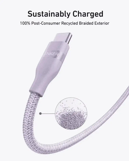 Anker USB-C to USB-C Cable (3 ft / 6 ft, 240W, Upcycled-Braided) Anker 3 ft / Black Stone 3 ft / Shell White 6 ft / Black Stone 3 ft / Black Stone-3 ft / Shell White-6 ft / Black Stone-6 ft / Shell White-6 ft / Ice Lake Blue-6 ft / Sprout Green-6 ft / Lilac Purple-10 ft / Black Stone-