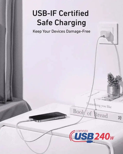 Anker USB-C to USB-C Cable (3 ft / 6 ft, 240W, Upcycled-Braided) Anker 3 ft / Black Stone 3 ft / Shell White 6 ft / Black Stone 3 ft / Black Stone-3 ft / Shell White-6 ft / Black Stone-6 ft / Shell White-6 ft / Ice Lake Blue-6 ft / Sprout Green-6 ft / Lilac Purple-10 ft / Black Stone-