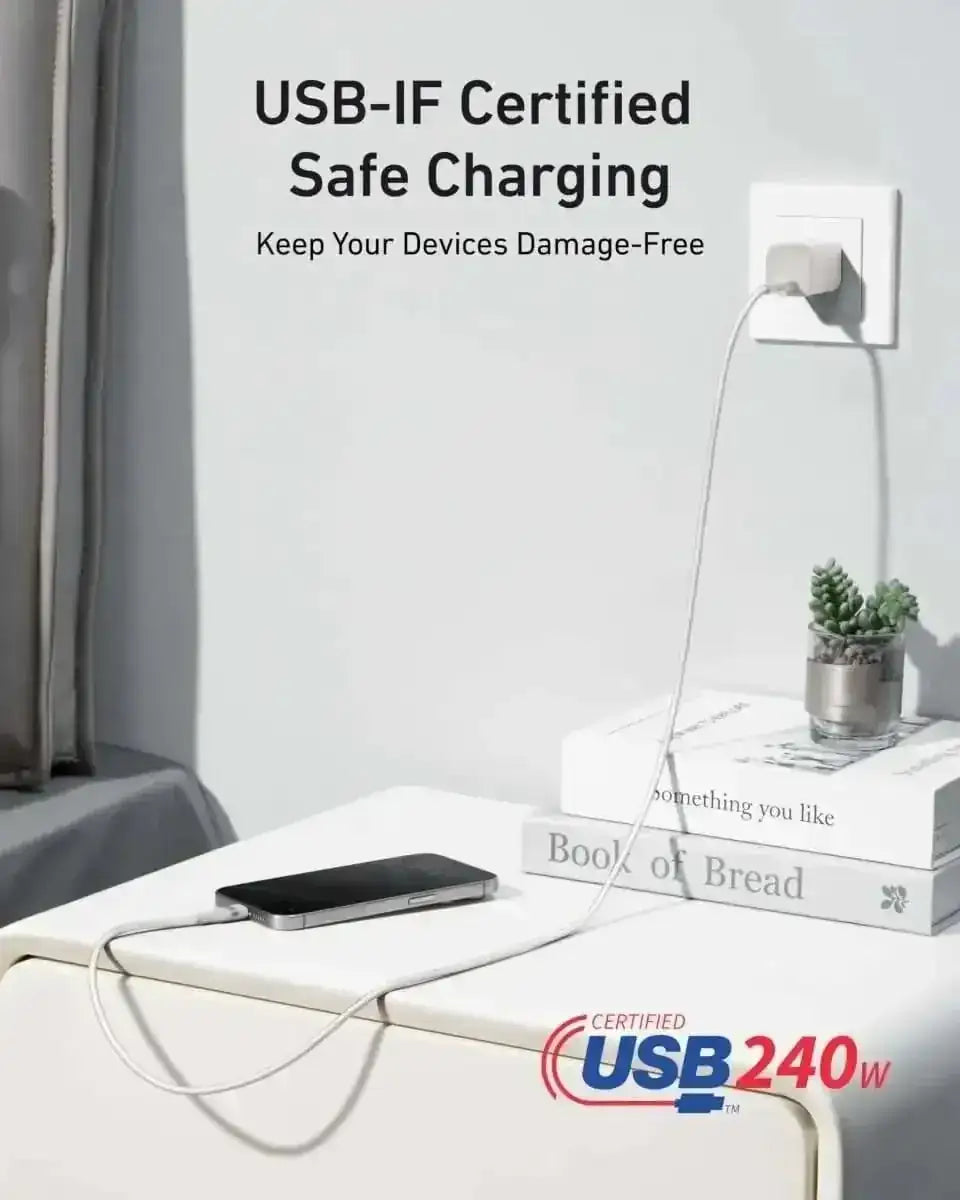 Anker USB-C to USB-C Cable (3 ft / 6 ft, 240W, Upcycled-Braided) Anker 3 ft / Black Stone 3 ft / Shell White 6 ft / Black Stone 3 ft / Black Stone-3 ft / Shell White-6 ft / Black Stone-6 ft / Shell White-6 ft / Ice Lake Blue-6 ft / Sprout Green-6 ft / Lilac Purple-10 ft / Black Stone-