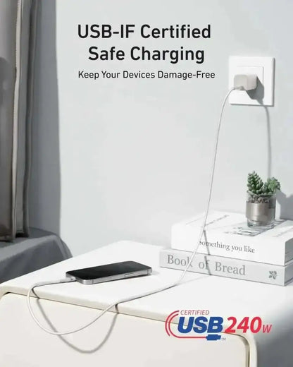 Anker USB-C to USB-C Cable (3 ft / 6 ft, 240W, Upcycled-Braided) Anker 3 ft / Black Stone 3 ft / Shell White 6 ft / Black Stone 3 ft / Black Stone-3 ft / Shell White-6 ft / Black Stone-6 ft / Shell White-6 ft / Ice Lake Blue-6 ft / Sprout Green-6 ft / Lilac Purple-10 ft / Black Stone-