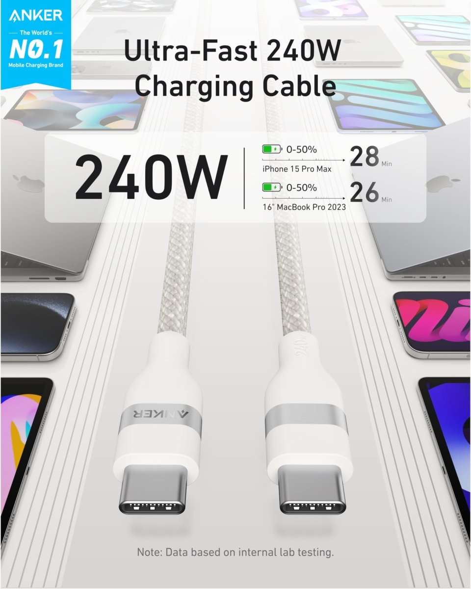 Anker USB-C to USB-C Cable (3 ft / 6 ft, 240W, Upcycled-Braided) Cartsfy Inc.