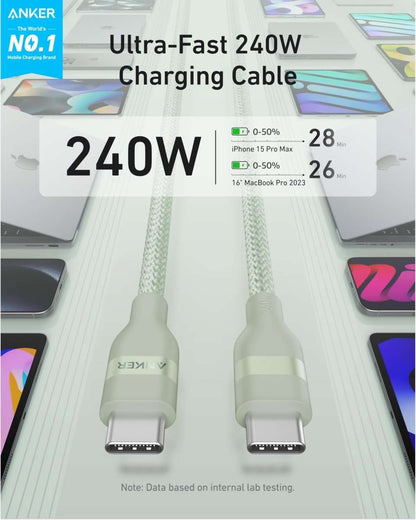 Anker USB-C to USB-C Cable (3 ft / 6 ft, 240W, Upcycled-Braided) Cartsfy Inc.