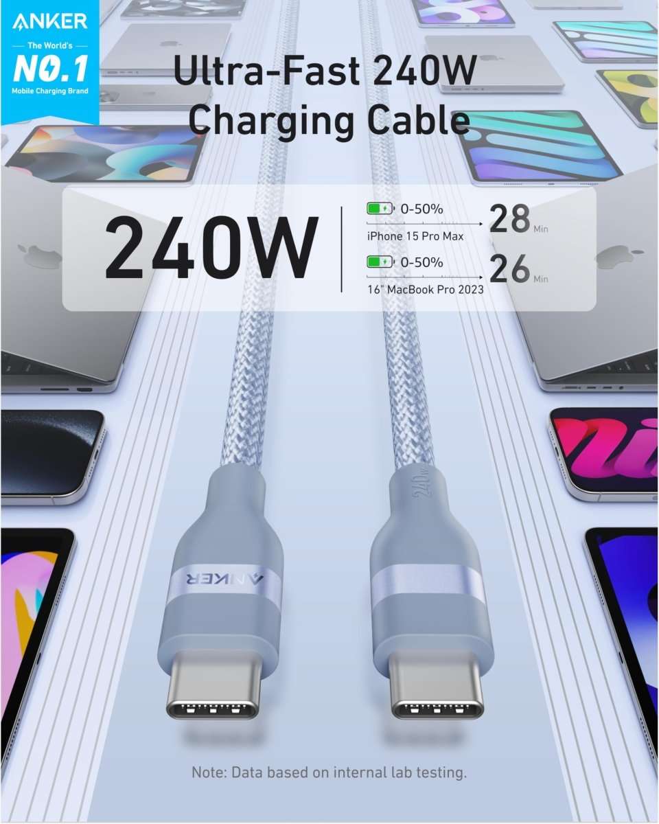 Anker USB-C to USB-C Cable (3 ft / 6 ft, 240W, Upcycled-Braided) Cartsfy Inc.