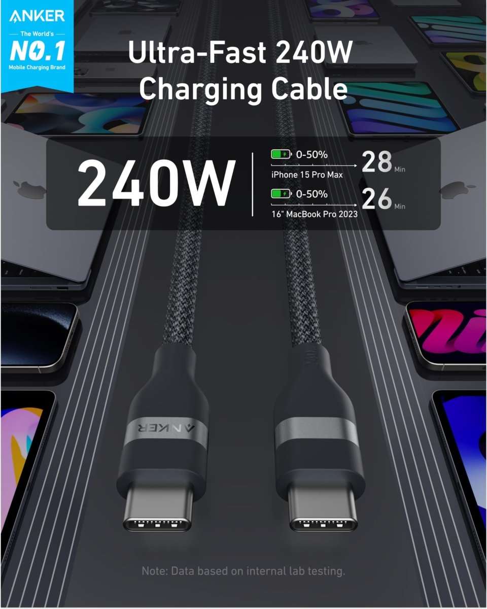 Anker USB-C to USB-C Cable (3 ft / 6 ft, 240W, Upcycled-Braided) Cartsfy Inc.