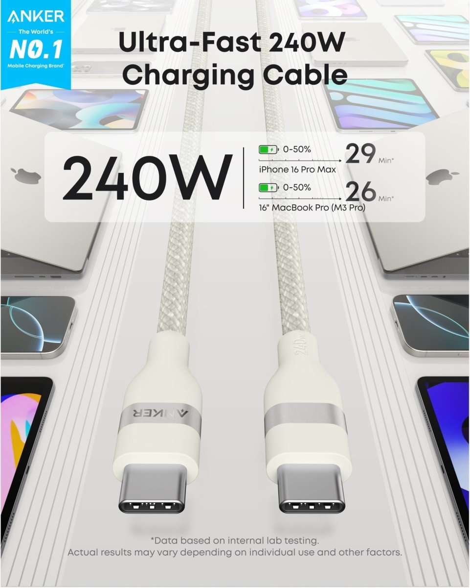 Anker USB-C to USB-C Cable (3 ft / 6 ft, 240W, Upcycled-Braided) Cartsfy Inc.