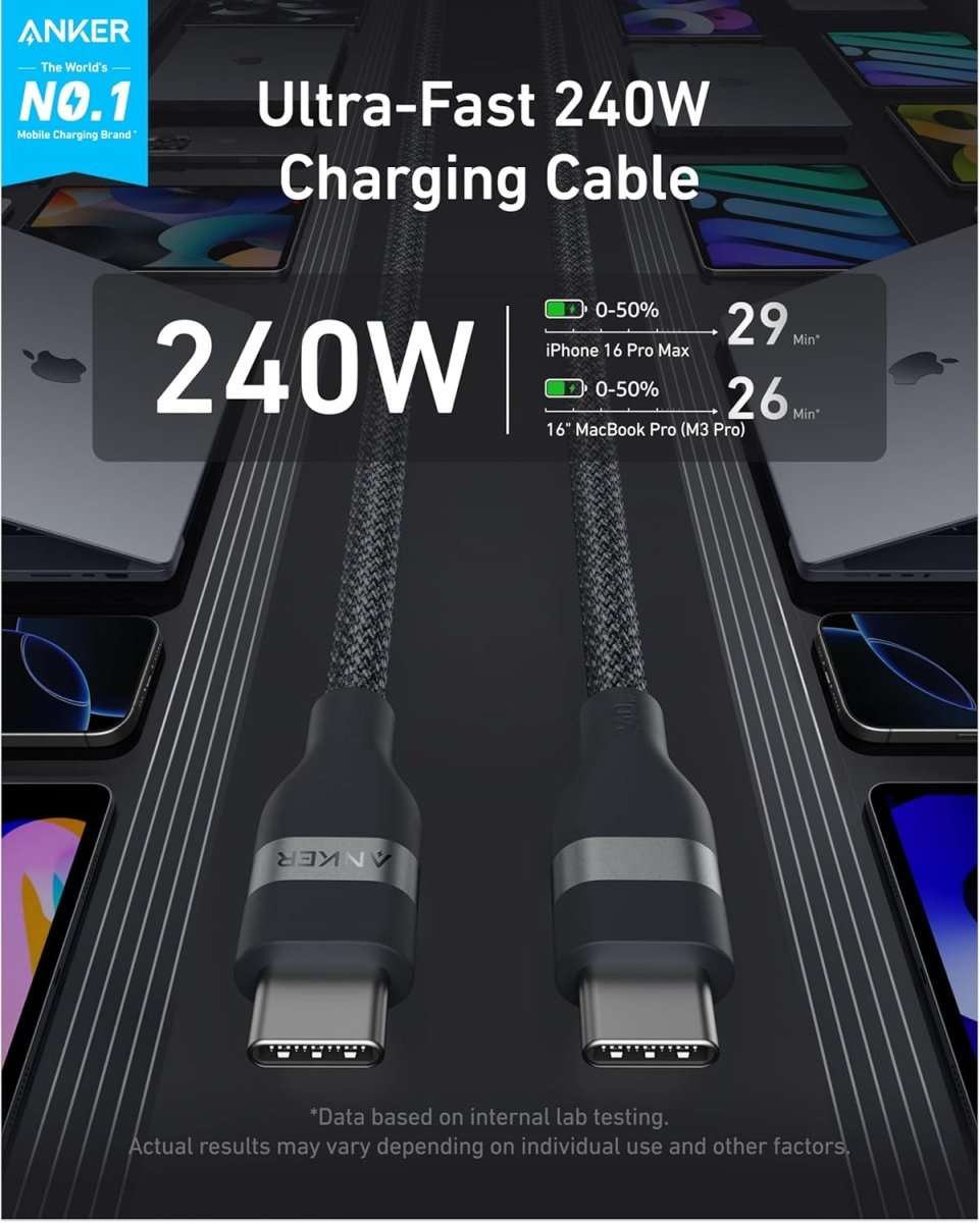 Anker USB-C to USB-C Cable (3 ft / 6 ft, 240W, Upcycled-Braided) Cartsfy Inc.