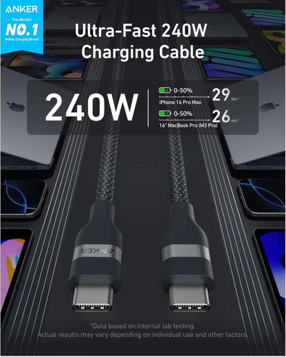 Anker USB-C to USB-C Cable (3 ft / 6 ft, 240W, Upcycled-Braided) Cartsfy Inc.