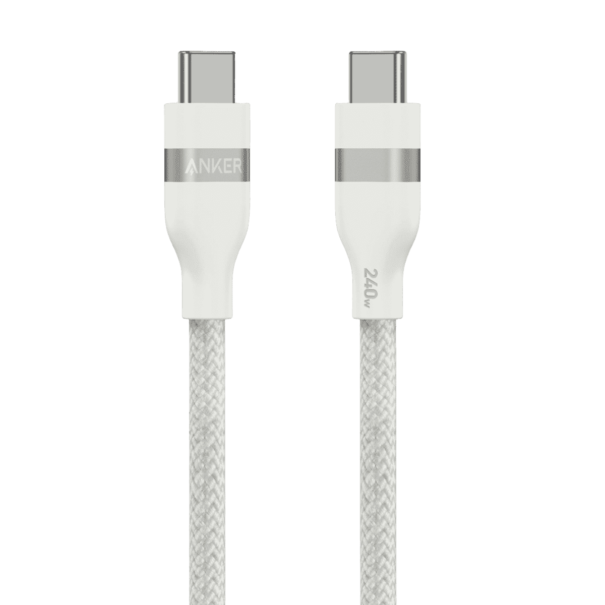 Shell white USB-C to USB-C braided cable with two metal connectors