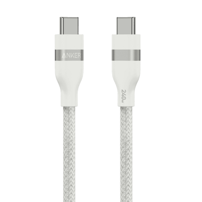 Shell white USB-C to USB-C braided cable with two metal connectors