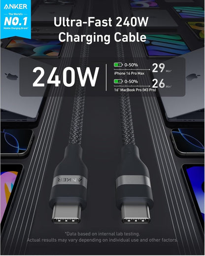 Anker USB - C to USB - C Cable (3 ft / 6 ft, 240W, Upcycled - Braided) - Cartsfy Inc.