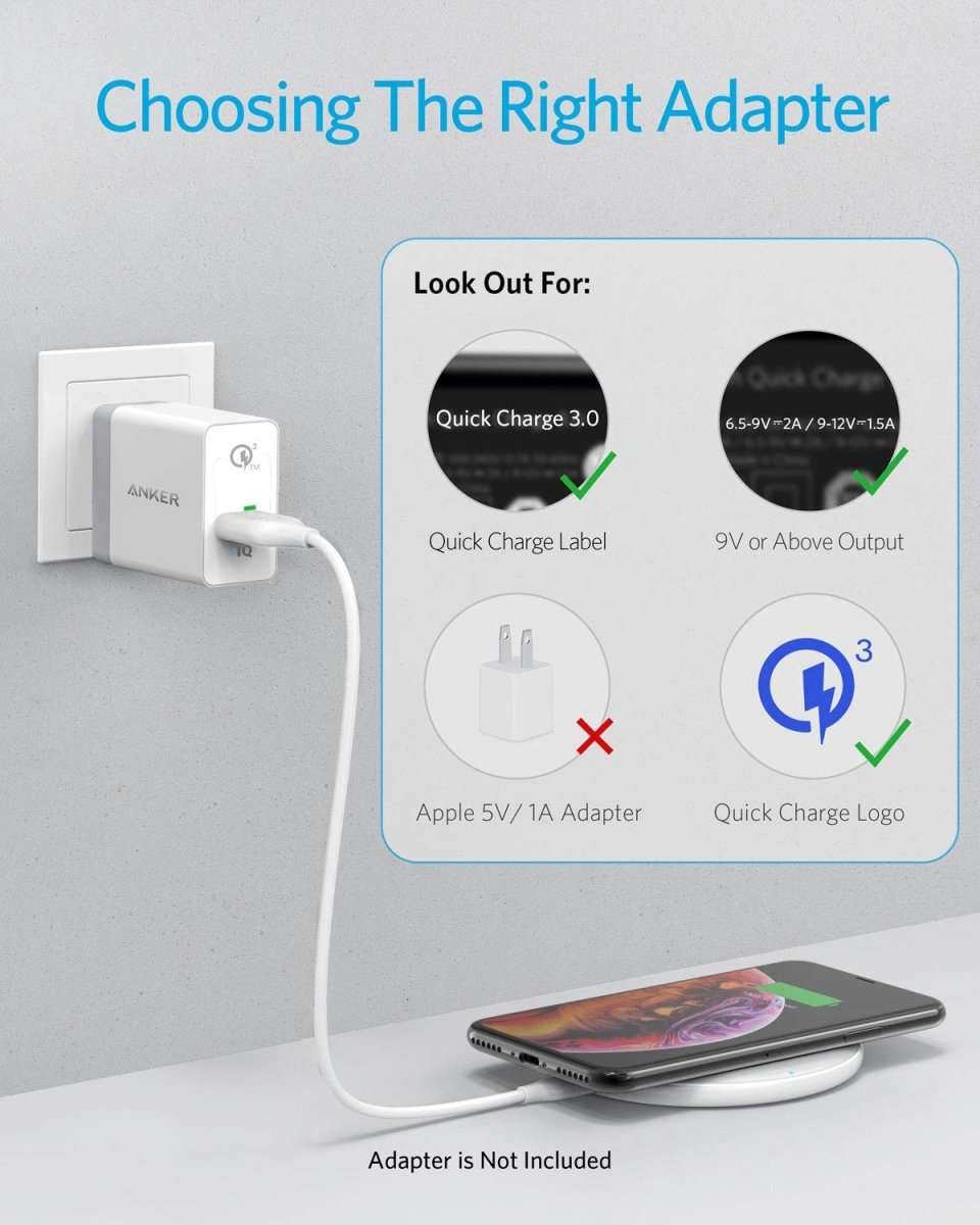 Wireless charging pad with adapter guidance diagram while charging a smartphone