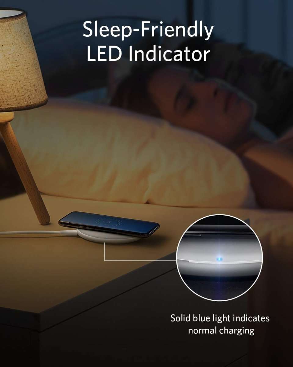 Wireless charging pad with blue LED indicator light