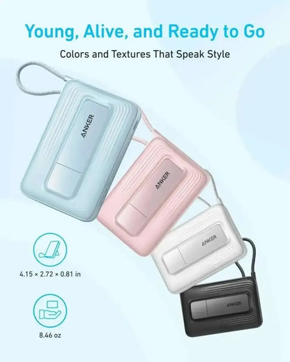 Anker Zolo Magnetic Power Bank (10K, 30W, Built-in USB-C Cable) Anker Black Aurora White Black-Aurora White-
