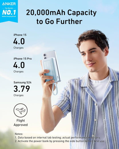 Anker Zolo Power Bank (10K, 30W) with a 5.4 - inch (13.7 cm) built - in USB - C cable. - Cartsfy Inc.