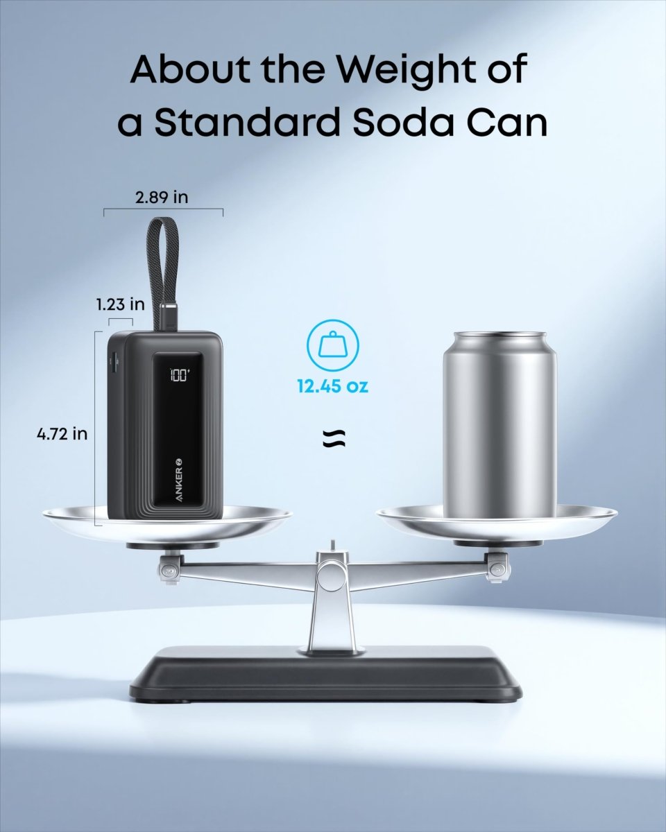 Anker Zolo Power Bank (10K, 30W) with a 5.4 - inch (13.7 cm) built - in USB - C cable. - Cartsfy Inc.