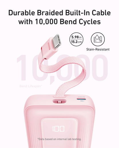 Anker Zolo Power Bank (10K, 30W) with a 5.4 - inch (13.7 cm) built - in USB - C cable. - Cartsfy Inc.