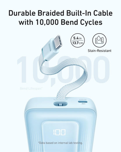 Anker Zolo Power Bank (10K, 30W) with a 5.4 - inch (13.7 cm) built - in USB - C cable. - Cartsfy Inc.