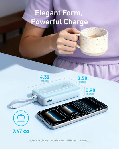 Anker Zolo Power Bank (10K, 30W) with a 5.4 - inch (13.7 cm) built - in USB - C cable. - Cartsfy Inc.