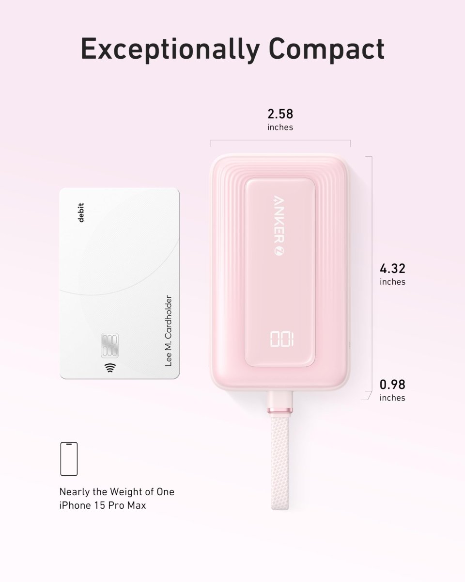 Anker Zolo Power Bank (10K, 30W) with a 5.4 - inch (13.7 cm) built - in USB - C cable. - Cartsfy Inc.
